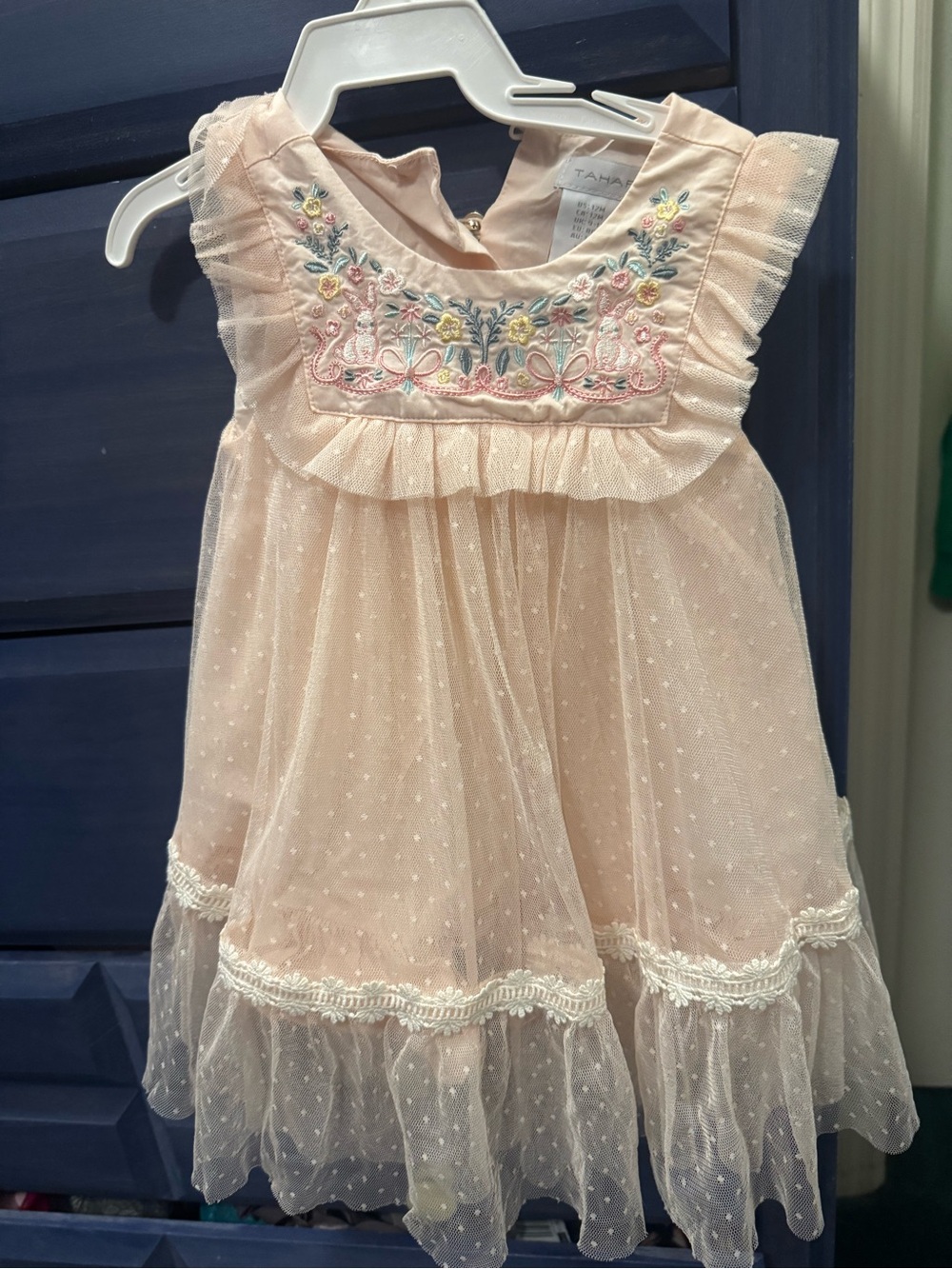 Taha Baby Pink Embroidered Tulle Dress 12 months